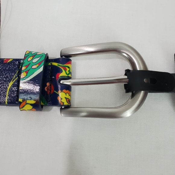 NWT Patricia Nash -Birds Of Paradise Vietri 1.25" Blue/Silver Belt Sz L Leather - Picture 4 of 12